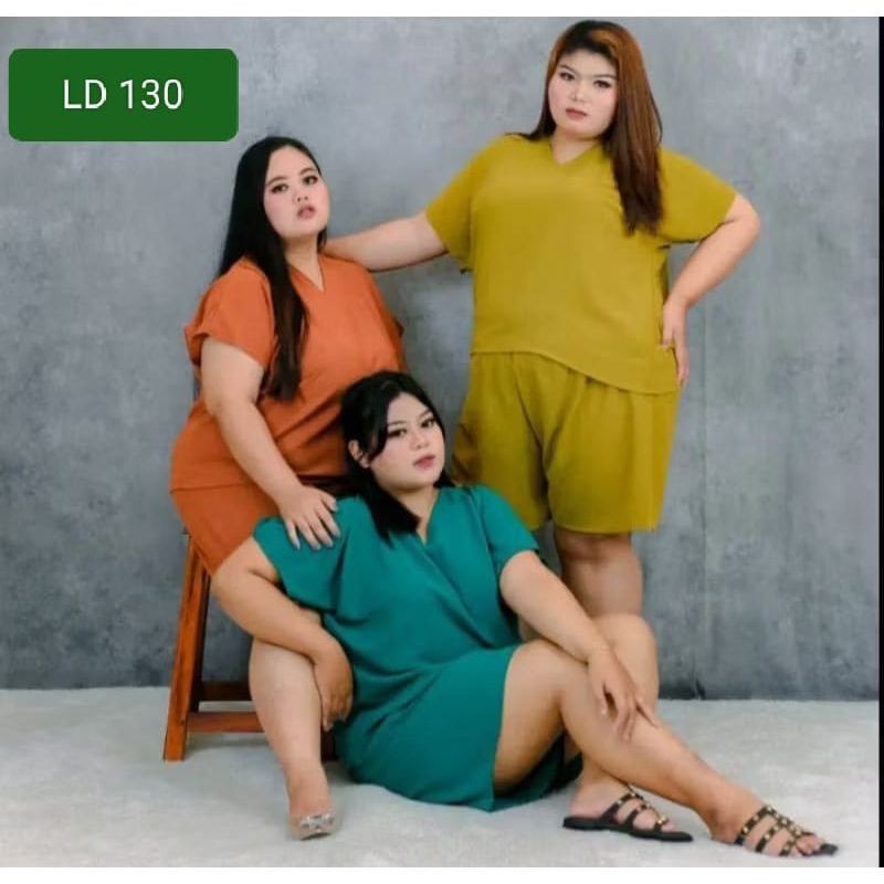 Setelan Jumbo Crinkle Airflow Polos Setelan Celana Pendek Wanita Setelan Lengan Pendek Setelan Wanit