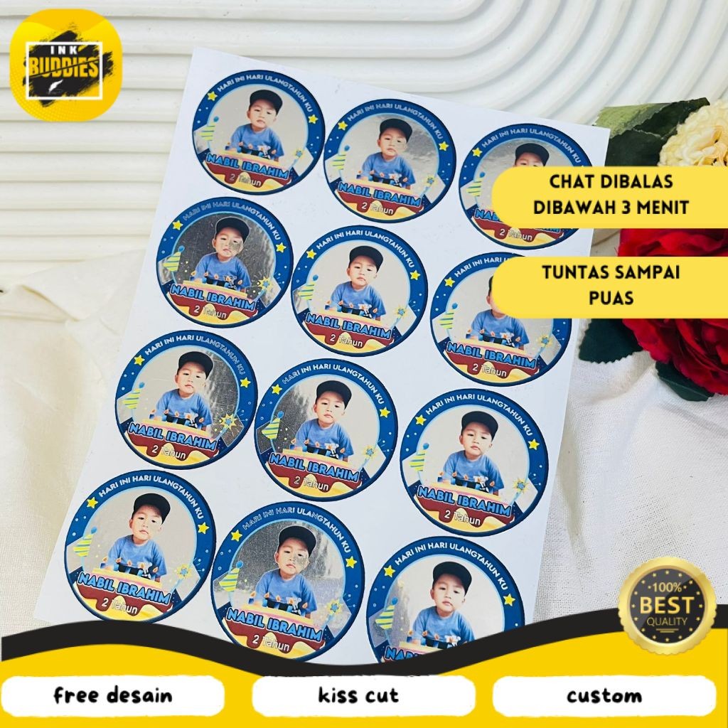 

INB 9-15 Sticker Ulang Tahun Anak Gold/Silver Anti Air Stiker Label Undangan Happy Birthday Uk.Besar
