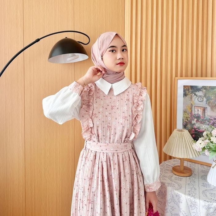 NEW -MELODY DRESS CRINCKLE LEBARAN VINTAGE KOREA PREMIUM BY MEECLO - COQUETTE SOFT BLUE, S-M