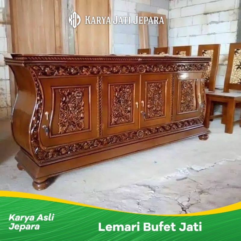 Bufet Lemari TV Jati Jepara | Model Biola Minimalis Ukir Mewah Handmade