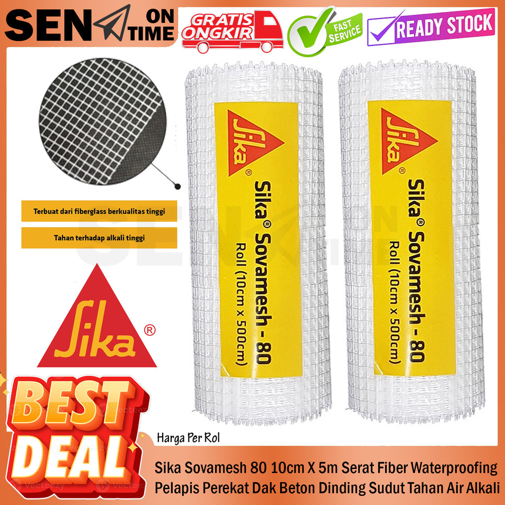 Sika Sovamesh 80 10cm X 5m Serat Fiber Waterproofing Pelapis Perekat Lem Dak Beton Dinding Sudut Ple