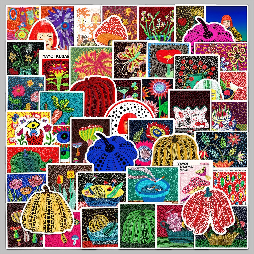 

50Pcs Master Paintings By Yayoi Kusama Series Stickers Suitcase Phone Case Water Bottle Waterproof Decoration Diy Sticker Packs