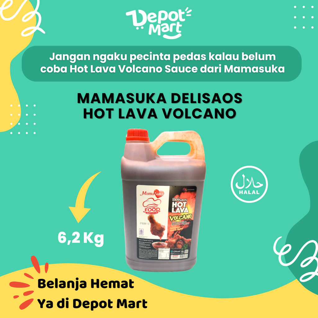 

MamaSuka Delisaos Hot Lava Volcano Sauce Halal Kemasan Jerigen Resto 6.2Kg