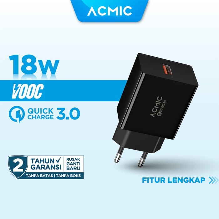 ACMIC CQC01 USB 18W Kepala Charger Fast Charging Adaptor - Black, CQC01 Only
