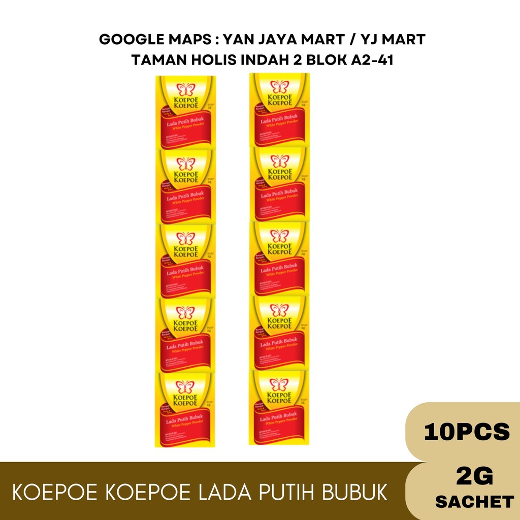 

Koepoe Koepoe /Kupu Bumbu Lada Putih Bubuk Sachet 2g 10 Pcs / 1 RENCENG