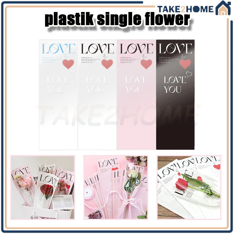 

Single Flower Packaging Love Rectangle 20 pcs/Plastic Single Flowers Cellophane/Plastik Bungkus Bunga Mawar