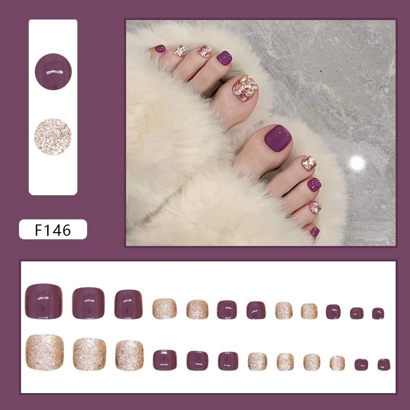F146 - Kuku Cantik 24pcs set Kuku Palsu Fake Nails Box Free lem cair / lem jelly tahan air Kuku Pals