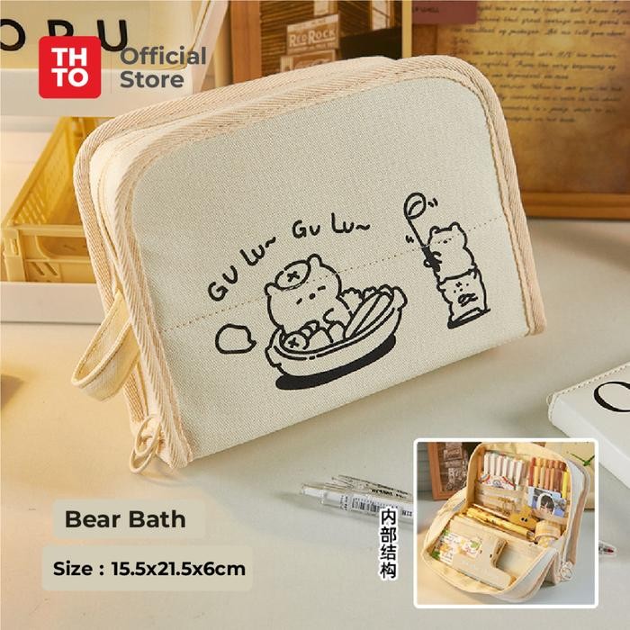 

New Arrival[PROMO] THTO Tas Tempat Pensil Case Pouch Minimalis Anak Sekolah Gulu Gulu Canvas Stationery Kantor A154 - Bear Bath