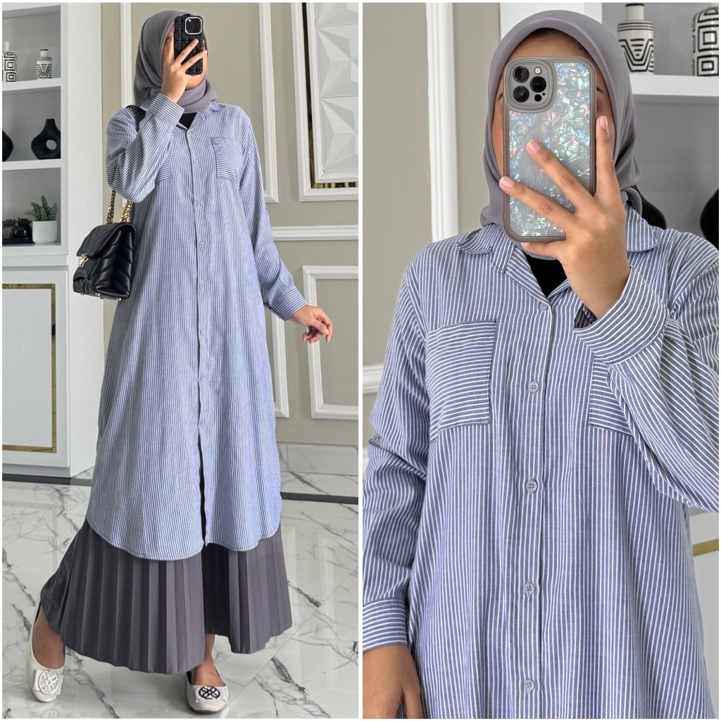 Gamis wanita syari  model baruGHINA long tunik  / Baju Atasan Wanita muslim Tunik kerja kuliah panja