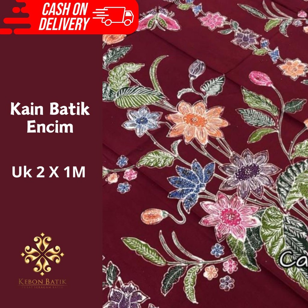 Kain Batik Encim Jarik Batik Bunga Bahan Katun Warna Merah Maroon Bisa COD 2504220002