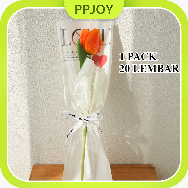 

【1 PACK 20 LEMBAR】 PLASTIK SINGLE FLOWER TULISAN LOVE PRINTED KOREAN STYLE PLASTIK BUNGA TANGKAIAN SATUAN SINGLE STALK ROSE MIKA BUNGA ECER PLASTIC BAG