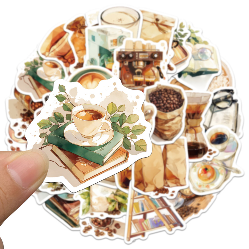 

30PCS Retro Coffee Series Sticker Pack Exquisite Hand Account Material Phone Case Laptop Luggage Bottle Waterproof Stickers