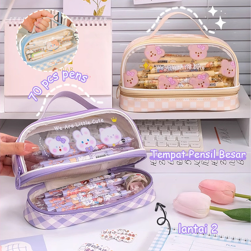 

Stella Tas Alat Tulis Transparan Berkapasitas Besar / Tempat Pencil Case Korea /Tas Pensil Tempat Pensil Besar