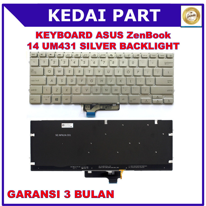 Keyboard Asus Zenbook 14 UM431 Um431D Um431Da Bx431Fl Silver Backlight