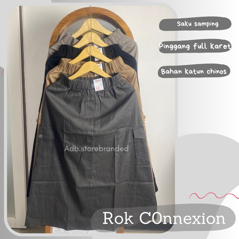 Rok wanita Connexi0n Rok cargo katun tebal cewek polos kargo saku