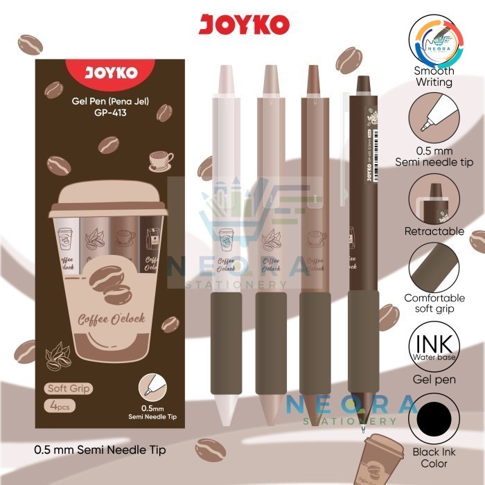 

Joyko Gel Pen Pulpen Pena GP 413 Coffee O'clock isi 4 Pen | @ 1 Box