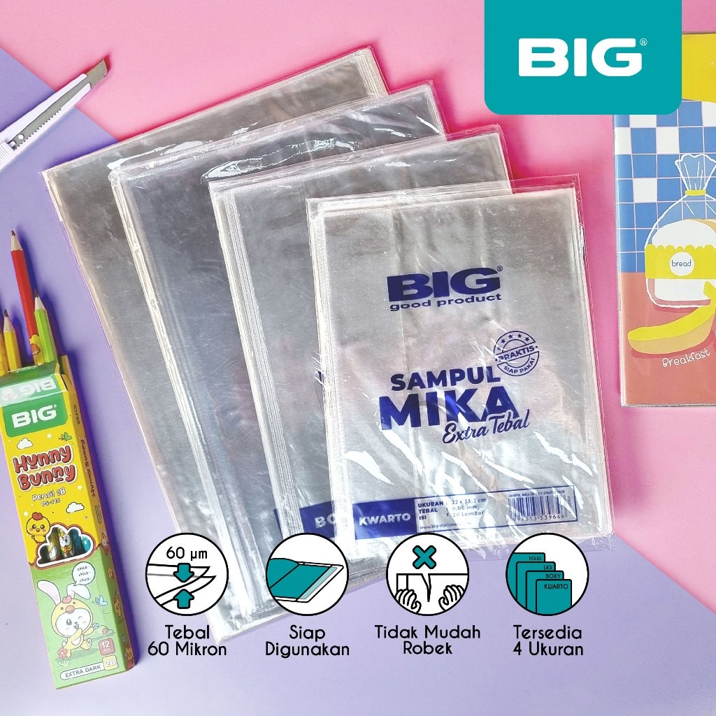 

BIG Sampul Buku Plastik Mika Tebal 60 Mikron Ukuran Kwarto Boxy LKS Folio