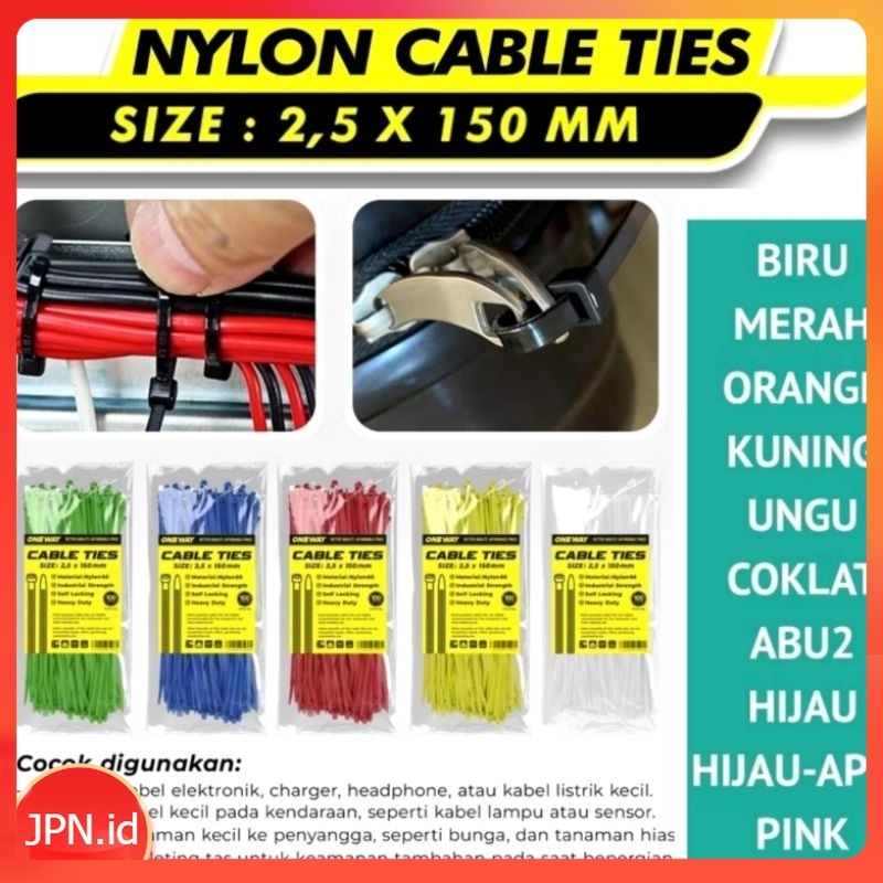 

Kabel Ties 2.5×150mm / Kabel Tis / Cable Tis (15cm) Warna Warni isi 100pcs - JPN
