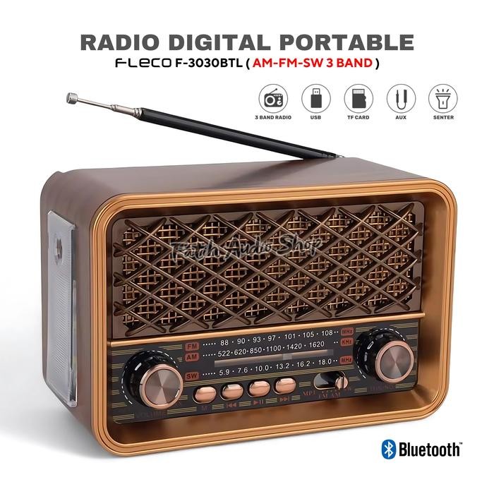 TERLARIS Radio Retro Portable FM/AM/SW/TF USB digunakan untuk Bluetooth Speaker Senter Fleco F-3030B