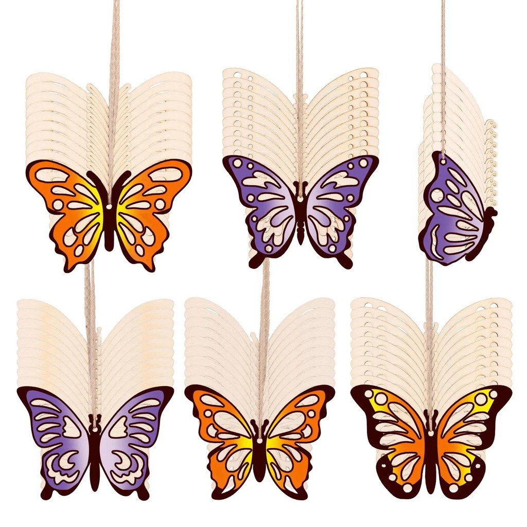

60Pcs DIY Butterfly Shape Ornaments Versatile Smooth Surface Unfinished Wood Cutouts for Painting DIY Projects Craft Party Decor