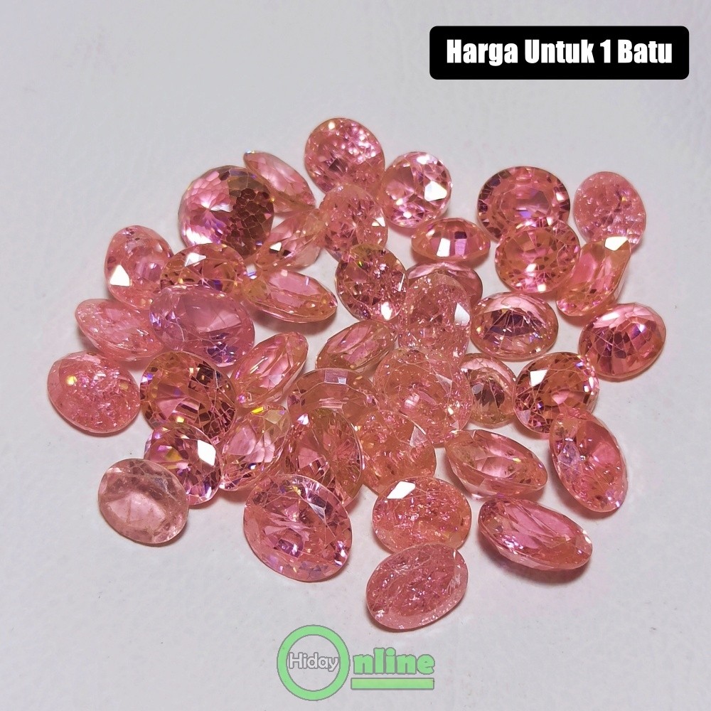 BATU PERMATA PINK ROSE ZIRCON RETAK SERIBU OVAL CUTTING