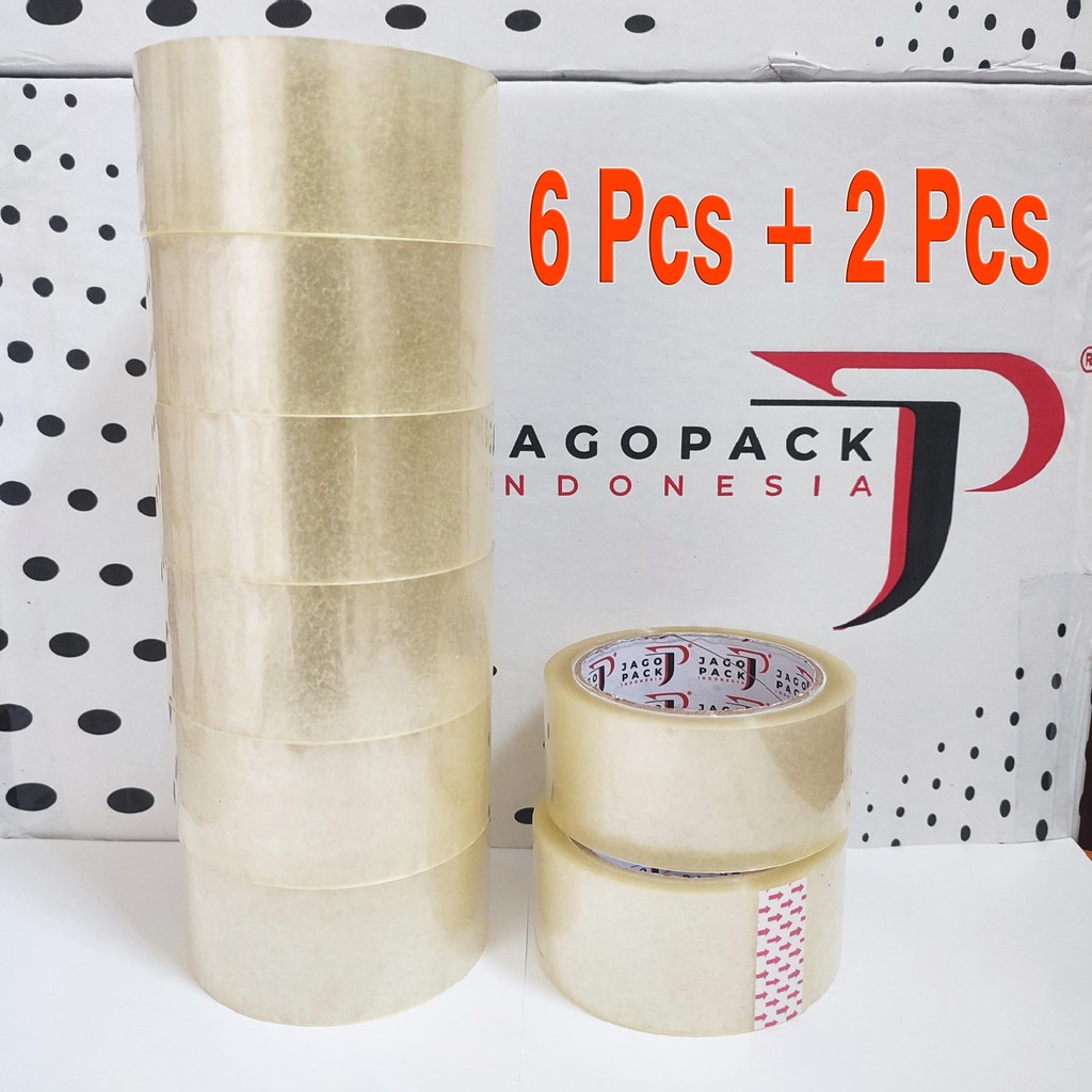 

Hemat 8 Pcs [ 6+2 ] - Lakban Bening Ekonomis 45 x 100 yard - Jago Pack Indonesia