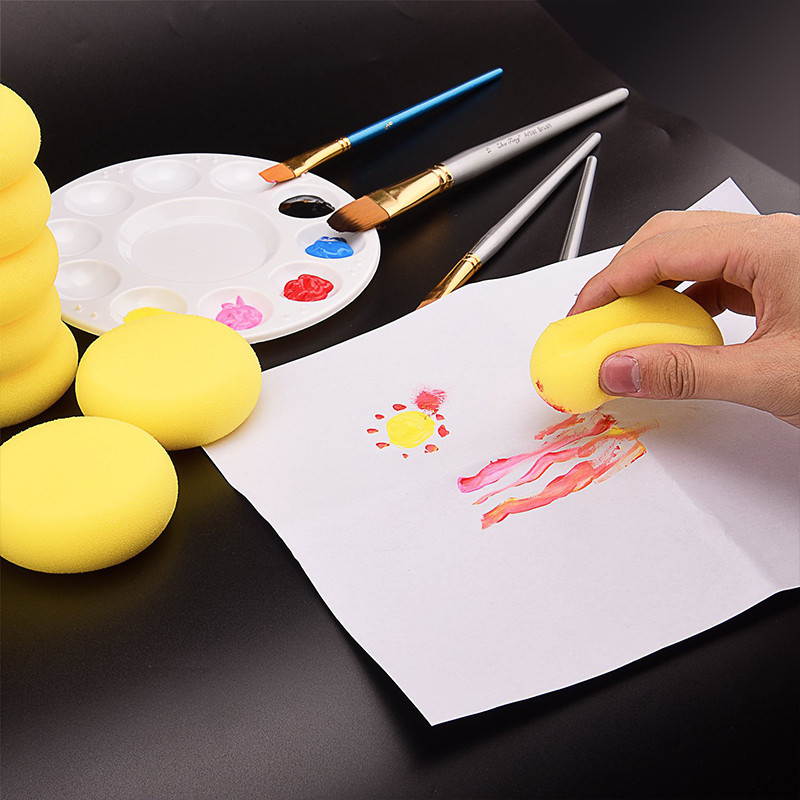 

12pcs Yellow Children's Painting Round Pastel Sponge Brush Diameter 7.5 Stamp Sponge Brush Early Learning Doodling Tools