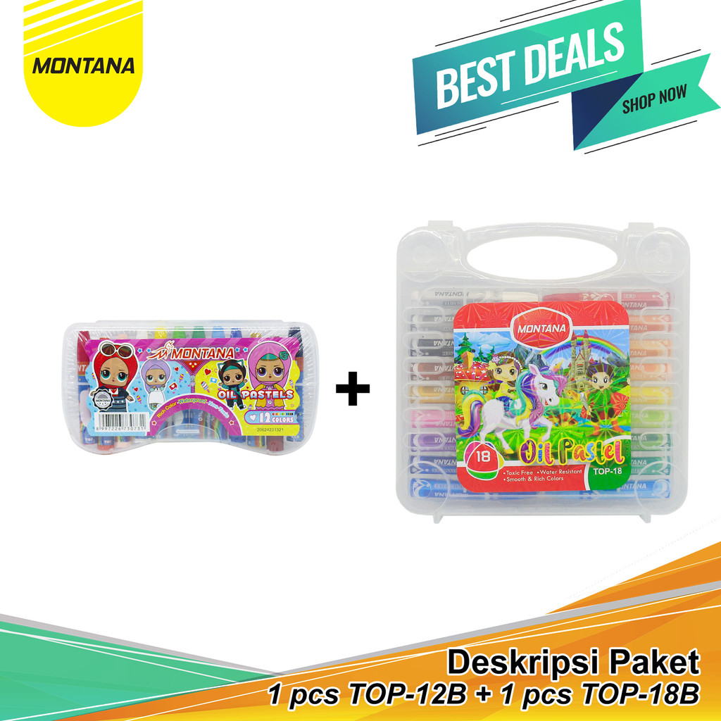 

MONTANA Bundling 1 Set Crayon 12 Warna Top-12 + 1Set Crayon 18 Warna Top-18 Oil Pastels Krayon