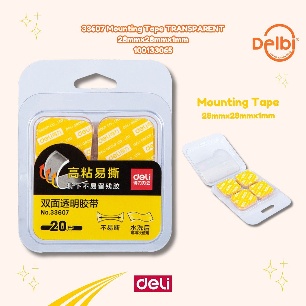 

Deli 33607 sided Transparent Tape Double Tape Bening 33607 Mounting Tape TRANSPARENT 28mmx28mmx1mm