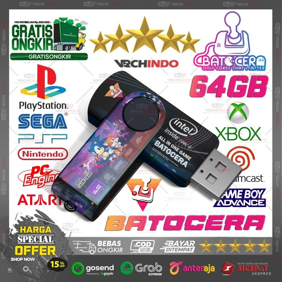 64GB Flashdisk Game Batocera / Retrobat Emulator - All in One Games Konsol Retro 