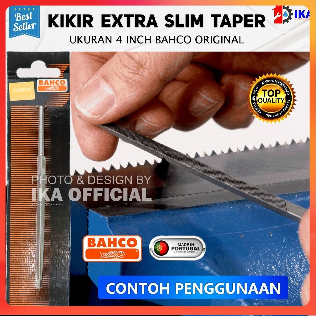 Kikir Segitiga Bahco 4" Asli 100% Hologram Silver BAHCO Kikir Segitiga 4 Inch Slim Taper Saw Files -