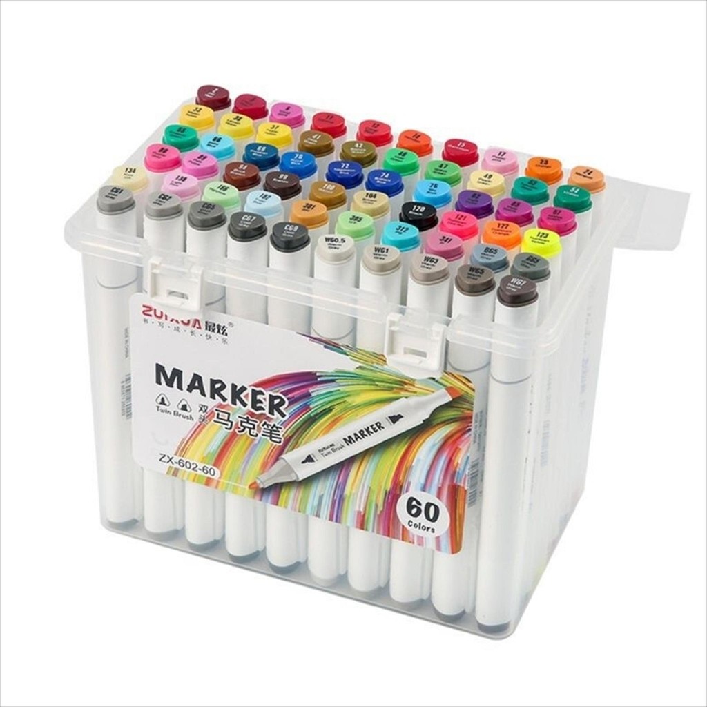 

(isi 36/48/60/80/120 warna) Spidol Warna Set Skecth Art Marker Double head 2in1 2 mata pena ujung ganda 36 hingga 120 warna kualitas terbaik