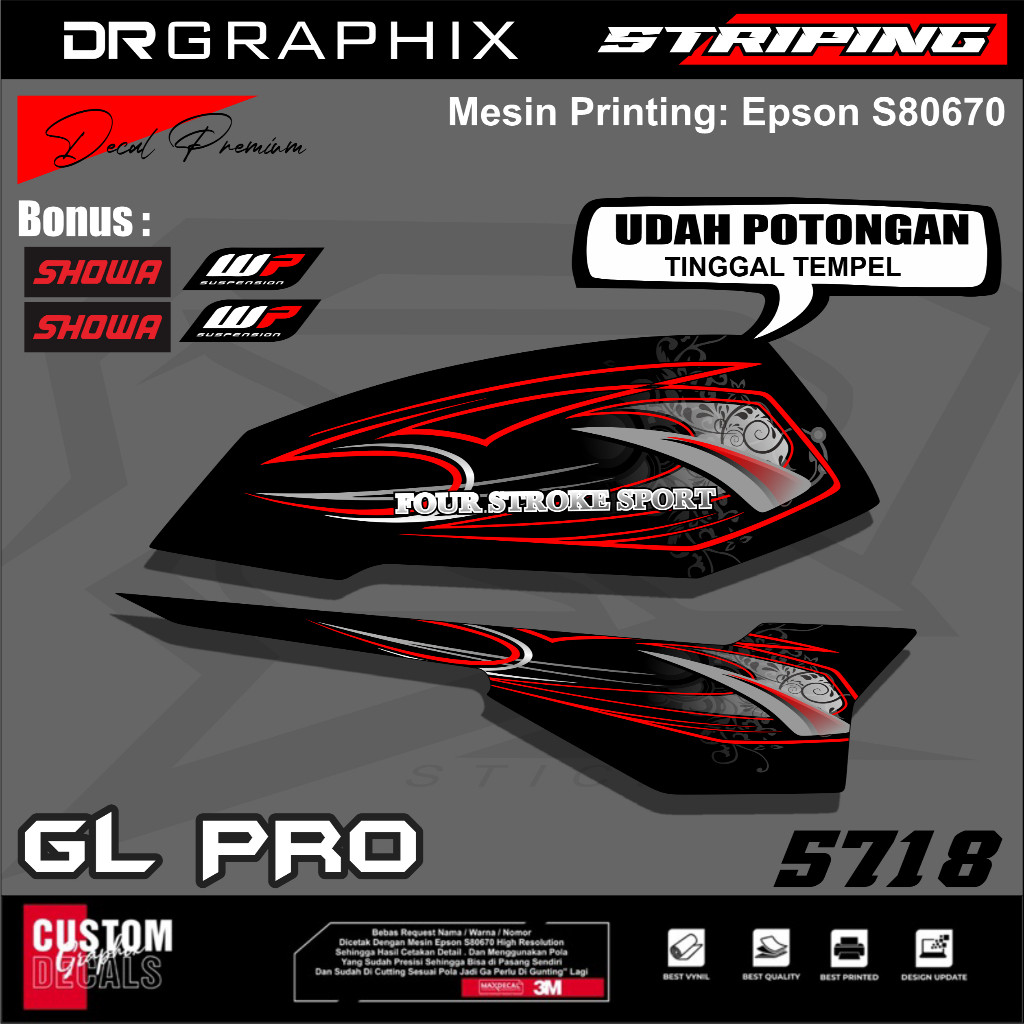 Striping GL Pro Modif Merah Original, striping GL Pro Original warna merah, striping GL Kotak Tangki