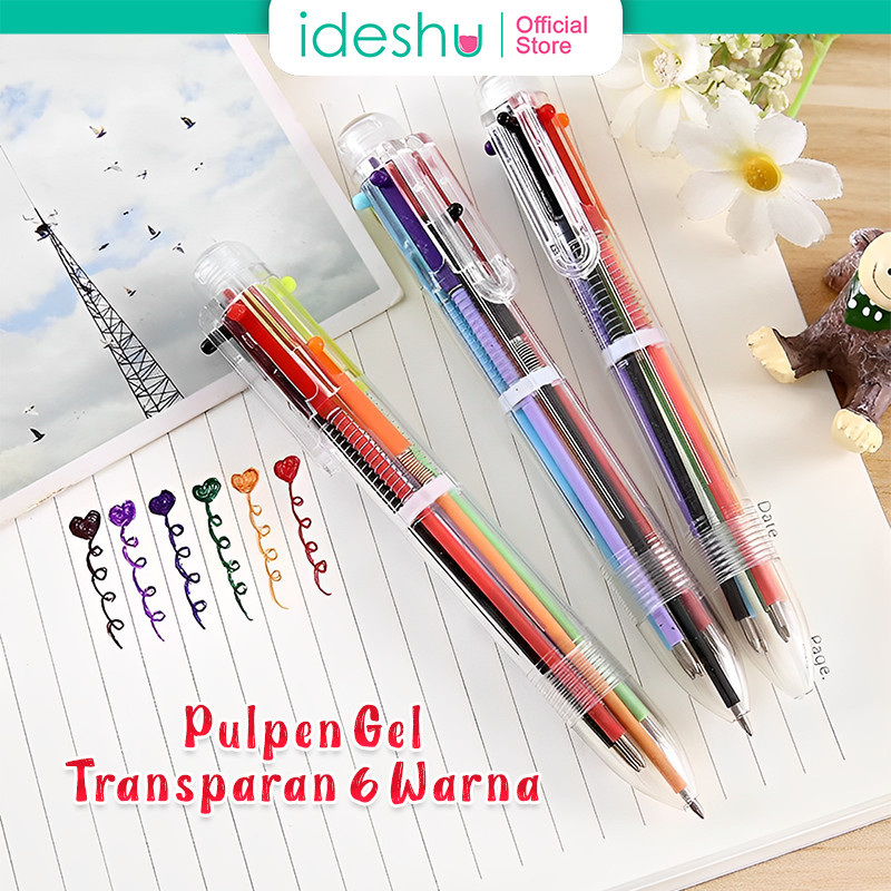 

Pulpen 6 Warna Bahan Plastik Pena Ballpont Pen Six-in-One Color Pulpen 6 Warna Transparan