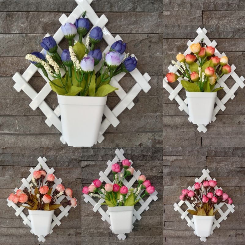 Bunga Tempel Dinding Mawar Kuncup Artificial set Pot