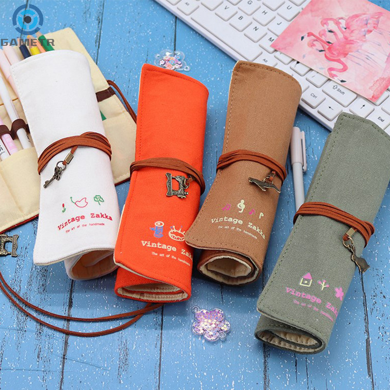 

12 Holes Roll Colored Art Pencil Case Kawaii School Students Supplies Paint Brush Pen Bag Cute Pencil Cases Stationery