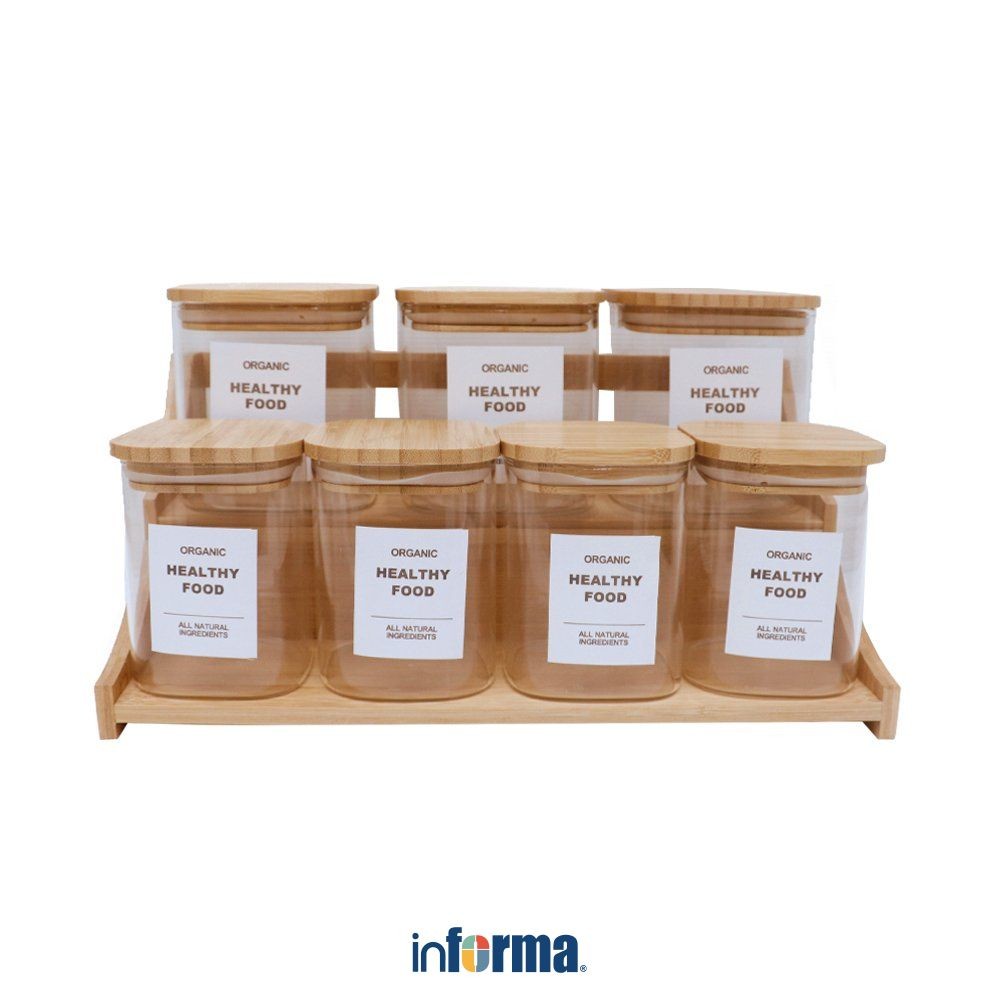 Informa Set 7 pcs Clement Stoples Dengan Rak 2 Tingkat Jar Tempat Simpan Snack Dan Permen Setoples T