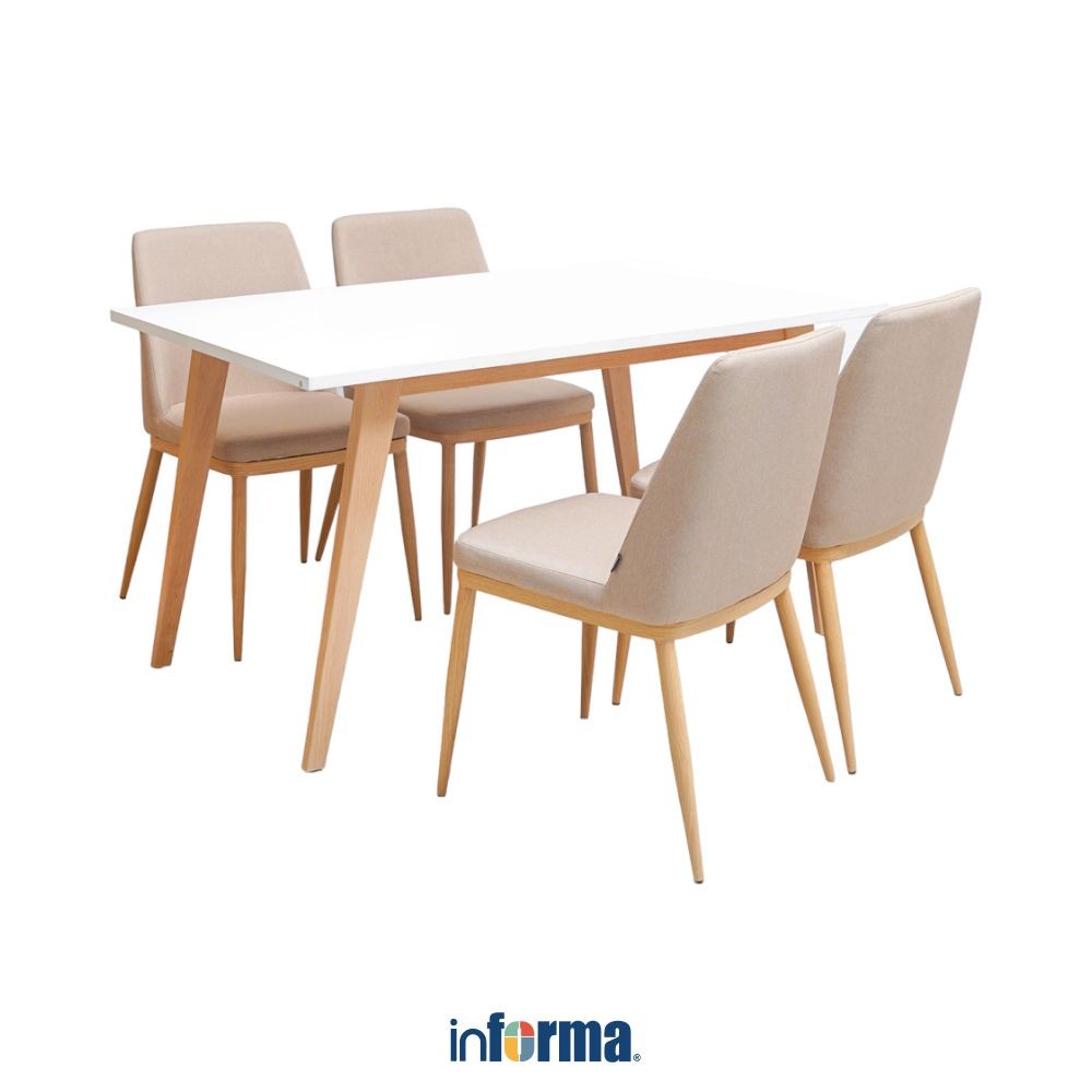 Informa Medford Set Meja Makan 4 Kursi - Cokelat/Putih Dining Table Set Meja Kursi Ruang Makan Aesth