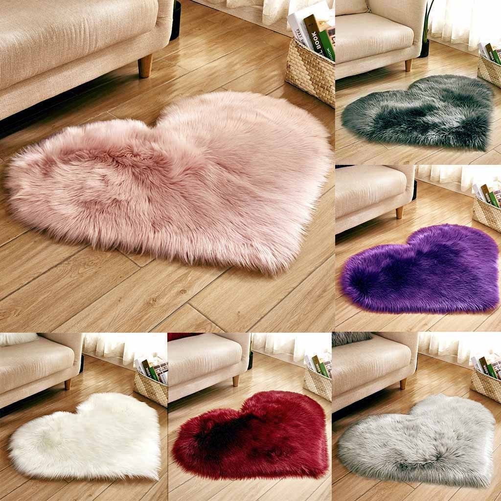Wool Imitation Sheepskin Rugs Faux Non Slip Bedroom Shaggy Carpet Mats Heart Shaped Solid Color Imit
