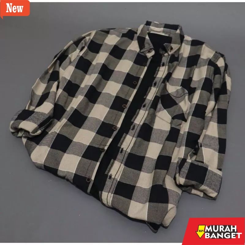 kemeja kotak kotak cowok Promo Kemeja pria bahan semi wool kemeja flanel original murah motif catur