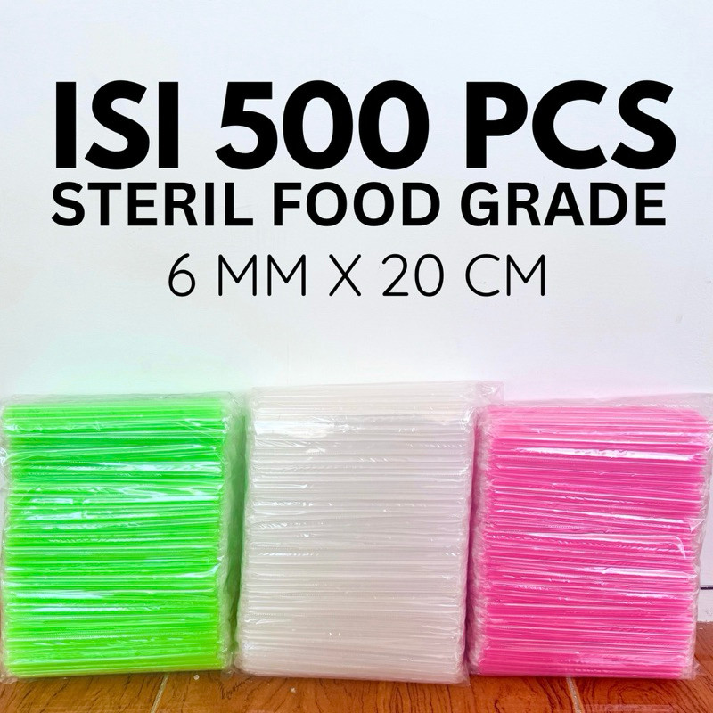 [500 PCS] SEDOTAN WARNA STERIL FOOD GRADE 6 mm x 20 cm STRAW PINK HIJAU SEDOTAN PLASTIK ES TEH JUMBO