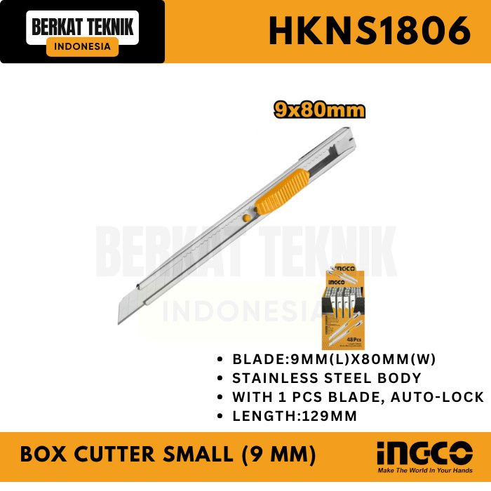 

Box Cutter Small (9 mm) - Knife Blade Kecil 9mm Retract - INGCO HKNS1806