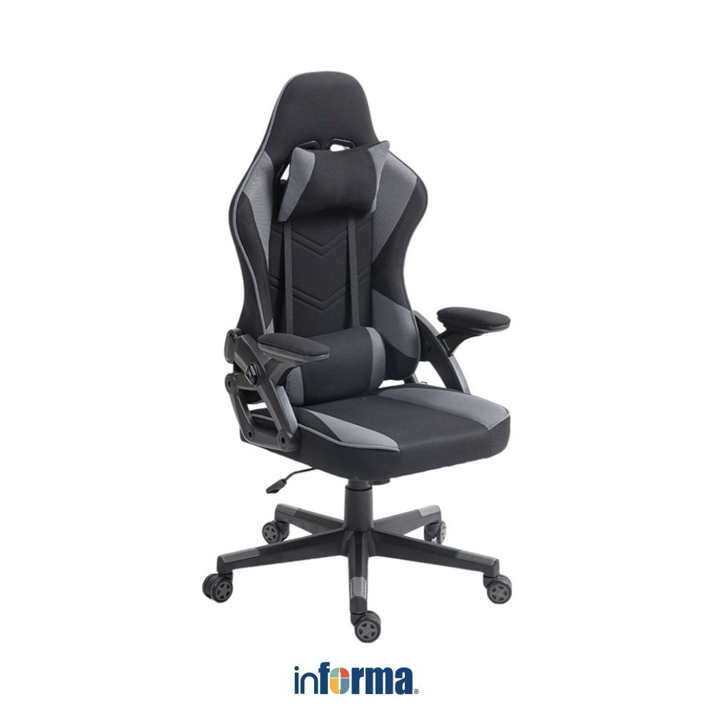 Informa Trevor Kursi Gaming - Abu-Abu/Hitam Gaming Chair Tempat Duduk Bermain Game Profesional Kursi