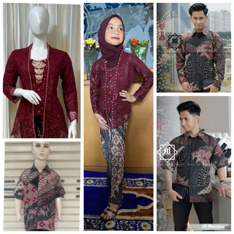 Mks> Couple Kebaya Modern Kebaya Kutu Baru Sarimbit Ibu ayah Anak umur 3-12 tahun