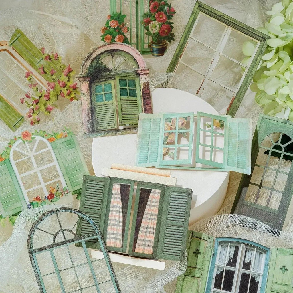 

10pcs/pack Creative Hollow Out Window Sticker Decorative Paper Scrapbooking Handbook Journal Collage Aesthetic DIY Craft Supplie