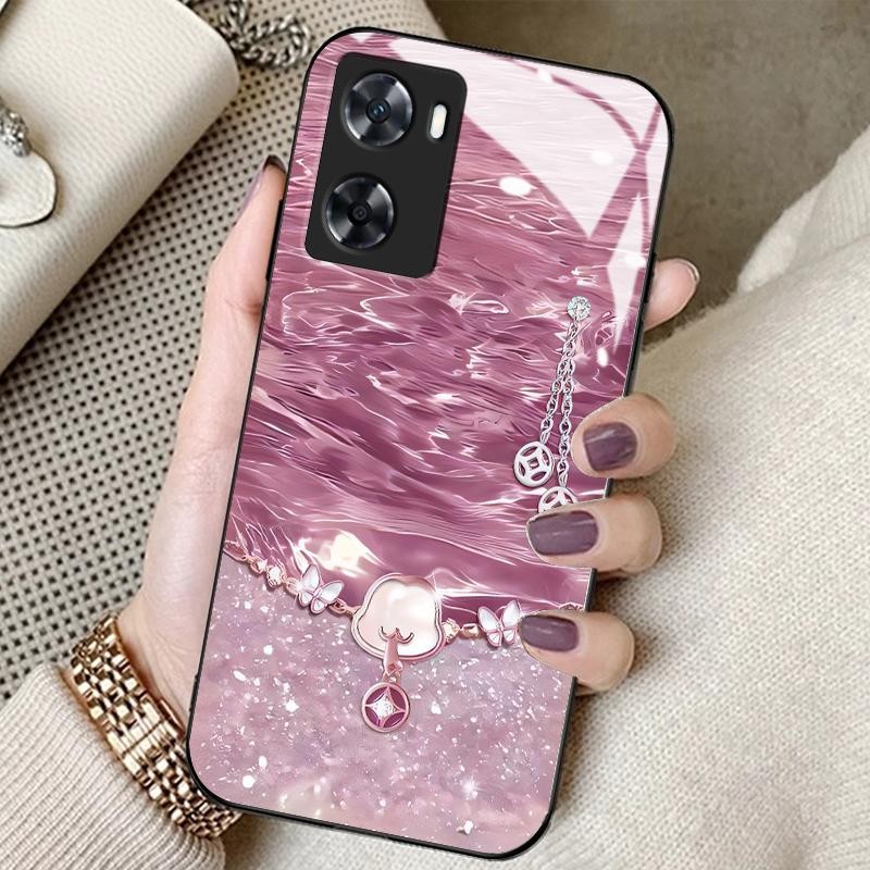 Kaca Glass Case For OnePlus Nord N20 SE Silikon Back Cover Artistik Liontin Hard Case