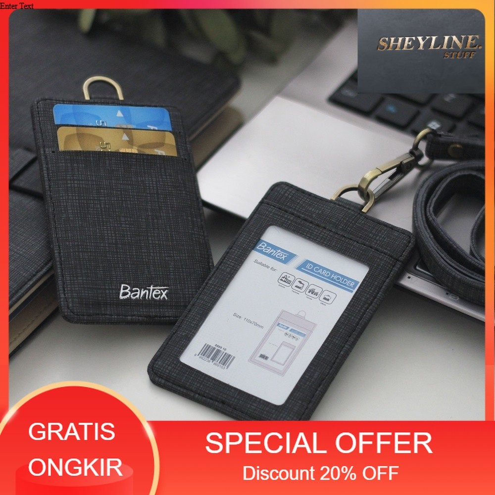 

Bantex Leather Name Tag ID Card Holder Black 8869 10 Kulit Sintetis Lanyard Tali
