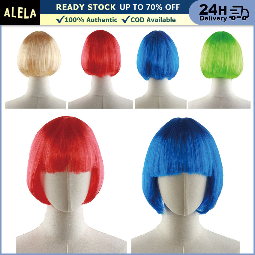 Wig Bob Pendek Lurus Wanita Dewasa Bob Poni Warna Warni Rambut Palsu Cosplay
