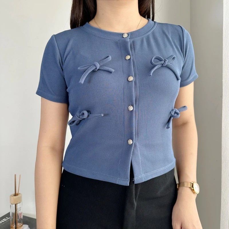 FF - ZPF CROP TOP PITA DILA / Ribbon Top Mei Crop Top / KAOS CROP KANCING DEPAN / PAKAIAN SIMPLE WAN
