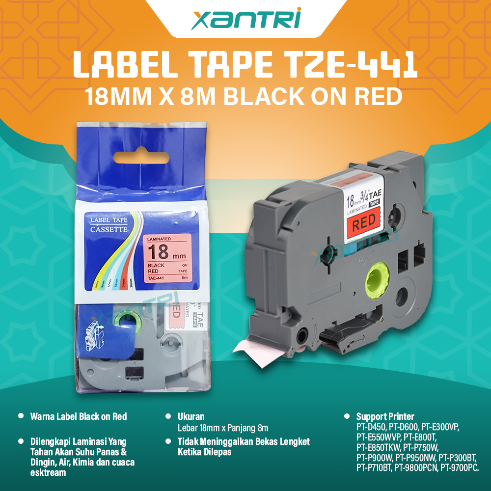

Xantri - Label Tape Laminated Xantri TZE-441 18mm X 8m Black On Red Cassette